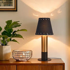Black and Gold Table Lamp, small table lamp for bedroom, Modern Mini Nightstand Lamp with Fabric Shade, Cute Desk Lamp for Small Spaces for Kitchen Counter, Bookshelf, Living Room, Kids Dorm