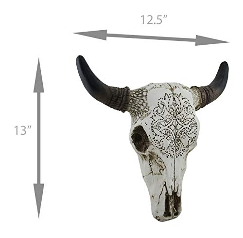 Zeckos Tribal Design Carved White Bull Skull Wall Hanging
