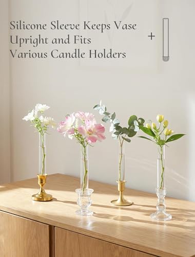 Bud Vases for Wedding Centerpieces: Set of 12 Clear Glass Flower Vase with Candlestick Holders for Table Party Decor - size: 12 PCs