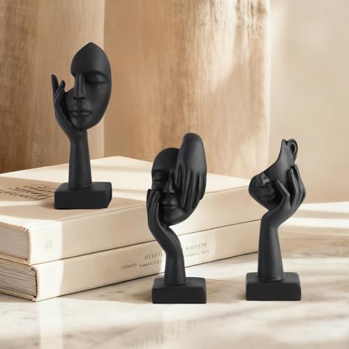 3 Pcs Thinker Small Statue Set - Black Art Abstract Decor, Modern Living Room Decoration, Knick Knacks for Shelves, Table Decor, Office Bookshelf, Shelf Side, Gift for Friends - color: Black Abstract Sculpture Decor