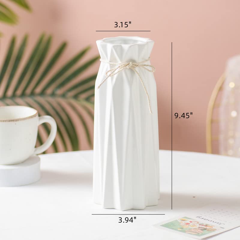 Arawat Ceramic White Vase Flower Vase for Home Decor Modern Style 9.5 inch Tall Vase for Table Shelf Home Decor Vase for Fireplace Bedroom Kitchen Living Room Wedding Office Desk Birthday Gifts - color: 9.5 Inch Tall White Ceramic Vase for Home Decor