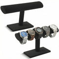 Wenqik 2 Pack Watch Holder Stand, Velvet Watch and Bracelet Display T Bar Stands, Jewelry Organizer for Watches Bracelets and Bangles, Countertop Display for Dresser, Store or Home, Black