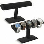 Wenqik 2 Pack Watch Holder Stand, Velvet Watch and Bracelet Display T Bar Stands, Jewelry Organizer for Watches Bracelets and Bangles, Countertop Display for Dresser, Store or Home, Black
