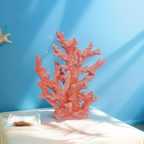 Etlemonde Beach Coastal Decor Coral Reef Home Decor Statue Sculpture Home,Desk,Bathroom,Desktop Shelf Statue,Marine Themed Gifts (Red Orange Coral) - color: Red Orange