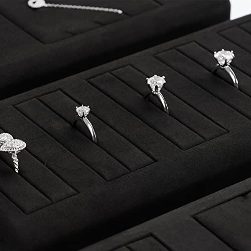Oirlv Black Microfiber Jewelry Display Tray Showcase Jewelry Display Stand for Selling 5 Slots Ring Display Stand Ring Organizer Holder(TT07001) - size: 5 ring tray
