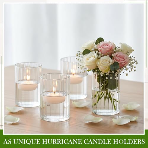 6 Pcs 6 Inch Tall Glass Ribbed Cylinder Vases Clear Floating Candle Flower Vase in Bulk, Hurricane Candle Holder for Wedding Housewarming Gift Table Centerpieces - color: Clear, size: 6 Inch