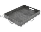HofferRuffer Rectangle Serving Tray with Hole Handles for Coffee Table, Breakfast, Tea, Food, Butler - Countertop, Kitchen, Vanity Serve Tray, 16.2 x 12.2 x 2 inches, Faux Leather Tray (Dark Grey) - color: Dark Grey, size: 16.2" x 12.2" x 2"