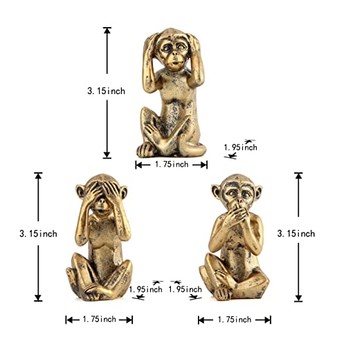Leekung 3 Wise Monkeys Statue for Home Decor Accents,Hear no Evil See no Evil Speak no Evil Figurine for Living Room Boho Desk Gold Modern Table Decor,Monkey Gift Shelf Decor Accents Antique Bronze - color: Gold