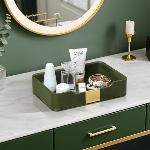 10.2" x 6.7" Nightstand Organizer Tray with Gold Accent, Decorative Valet Trays Cologne Organizer for Men, Key Bowl Perfume Trinket Tray for Dresser Bedside Entryway Table (Olive Green) - color: Olive Green