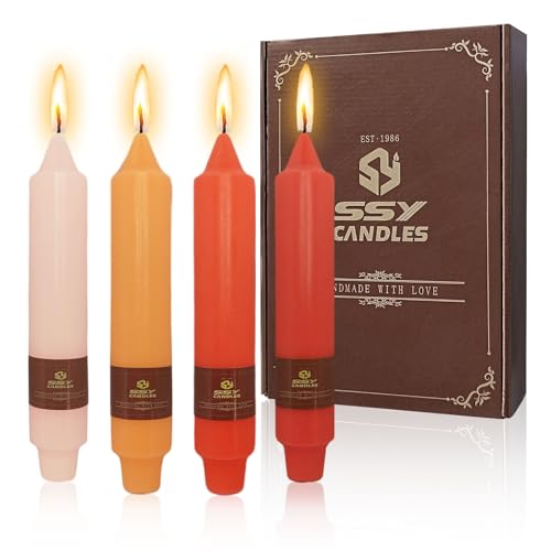 NJAO HOO Fall Short Taper Candle Orange 7 Inch Candlesticks Unscented Dripless Gradient Colored Tapered Candle Set for Home Dinner Party Halloween Decor, 4 Pack - color: Orange Gradient, size: 7 In