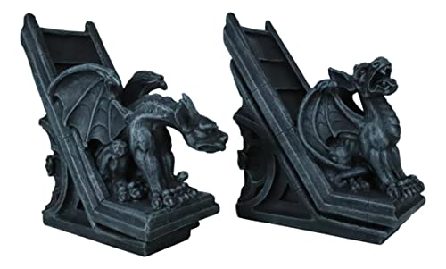 Ebros Gothic Roaring Gargoyles with Celtic Floral Knotwork Bookends Figurine Set in Rooftop Sculptural Design 7" High Medieval Renaissance Architectural Goth Decor Resin Sculptures Gargoyle Statue