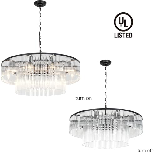 Contemporary Black Chandeliers, 2-Tier Dining Room Glass Chandelier Lighting 10 Lights Round Chandelier for Living Room Foyer Entryway Ceiling Hanging Pendant Light Fixture 32" - size: Medium Black (32" x 70")