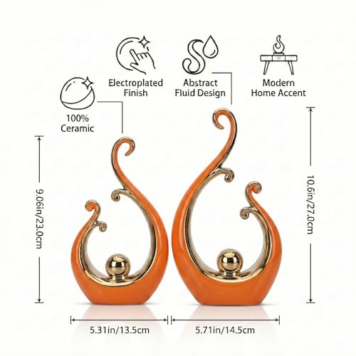 LCCCK Glossy Orange and Gold Decor Ceramic Statue, Modern Abstract Sculpture Art for Luxury Centerpiece - Shelves Bookshelf&Dining Table Decorations, Entryway Coffee Table Tv Stand Home Decor - color: Orange Gold