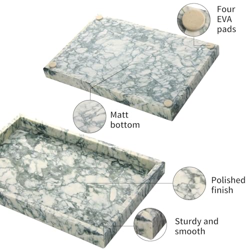 Marble Bathroom Vanity Tray, Natural Luxury Vanity Home Kitchen Bathroom Table Tray, Stone Decorative Countertop Dresser Trays for Key Coffee Perfume Jewelry Makeup (Green Texture, 12"x 8" x1.2") - color: Green Texture, size: 12" x 8" x 1.2"