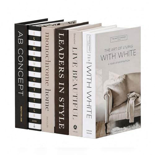 Decorative Books Set of 6 – Faux Books for Home Decor, Coffee Table Decor Books, Fake Books for Decoration, Bookshelf Styling & Living Room Decor, Stacked Book Decor - color: Ad