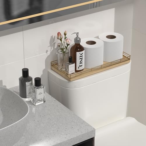 Oak Bathroom Toilet Tank Tray, 13" Wood Back of Toilet Paper Storage Tank Topper Basket, Vanity Tray for Perfume Makeup Candle Toiletry Organizer for Kitchen Coffee Table Natural Tray Decor - color: Natural, size: 13" x 6.5" x 1.5"