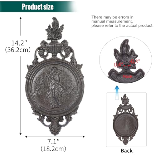 Sungmor Ornate Cast Iron Wall Art Plaque – Classical Woman Relief in French Country Style, Decorative Wall Sculpture - Vintage Hanging Décor for Home, Garden, or Patio – Rustic Black Finish - color: Rustic Black & A