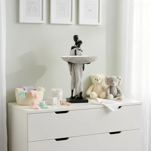 Lescafita Ivory White African Couple Statue - Minimalist Standing Figure with 7.8" Basket, Resin Home Decor for Small Items, Neutral Shelf Accent (12.5" H) - color: 310-white