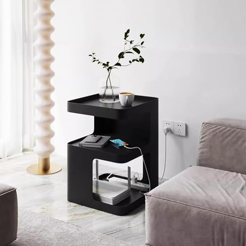 Black Side Table,Modern end Table for Sofa & Couch,3-Tier Metal nightstand,Small Bedside Table with Storage for Bedroom,Living Room,Small Space.No Assembly Required - color: Black