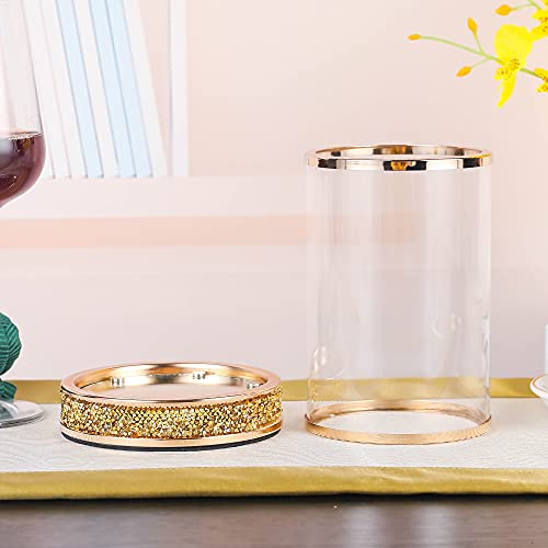 Pillar Candle Holders Set of 2,Hurricane Candle Holders,Candlesticks Holder With Glass Hurricane Lid,Metal Candle Holder For Coffee Dining Table, Wedding, Christmas, Home Decoration,Gold Candle Holder - color: Gold Rhinestone