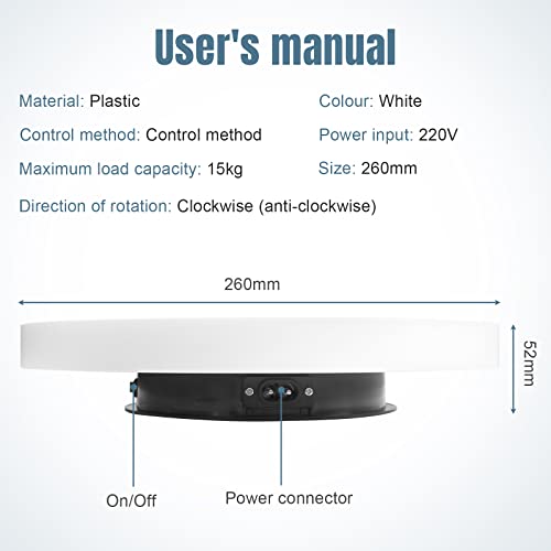 fotoconic 360 Degree Electric Rotating Display Turntable 10.24" / 26cm Motorized Rotary Stand, 3RPM, 33Lbs / 15kg Centric Loading, Anti-Clockwise & Clockwise Direction - size: White 10.24", 33Lbs Loading
