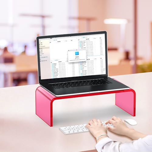 Acrylic Monitor Stand Riser Acrylic Laptop Stand for Desk Clear Computer Monitor Stand for Desk Accessories iMac Organizer Office Must-Haves Product for Working from Home Bright Pink - style: 15''-Pink