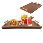 Bamboo Serving Tray with Metal Handles(15.75x11.81inch) | Home Decorative Rectangle Ottoman Platter Bathroom Vanity Tray for All Occasions, Including Installation Tools