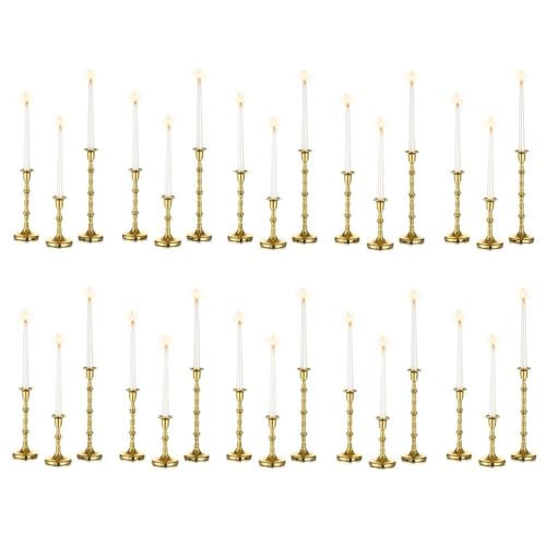 Brass Candlestick Holders Vintage: Tall Gold Taper Candle Holder Set of 30 Antique Candle Stick Holders for Christmas Wedding Centerpieve Living Room Mantle Home Decor Bridal Shower - size: 10 Sets(30 Pcs)