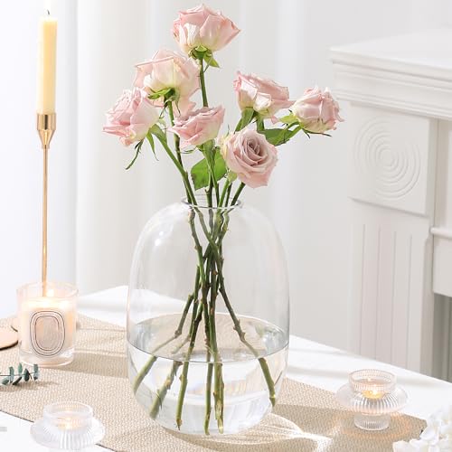 Large Glass Vase, 10 Inches Tall Glass Vases, Clear Glass Vase for Flower, Modern Round Vases for Living Room, Dining Table, Mantle, Shelf, Wedding, Office, Entryway - color: Clear