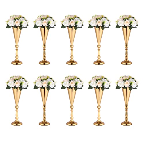 10 Pcs Gold Vase Wedding Centerpieces for Tables Centerpiece Table Decorations Metal Tall Artificial Flower Vases for Wedding Reception Party Birthday Event Home Decor
