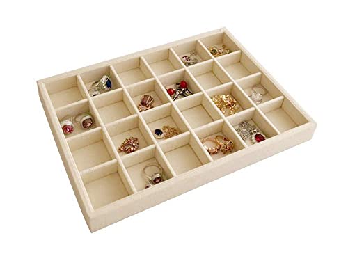 Premium Grade Beige Velvet Jewelry Organization Tray 24 Grids Removable and Rearrangeable Dividers Drawer Insert Closet Organizer Stackable - color: 24 Grid Jewelry Tray
