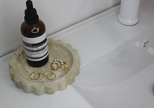 Natural Small Travertine Scalloped Edge Tray 6.3", Marble Jewelry Dish, Trinket Tray for Women Gift - color: Beige Travertine