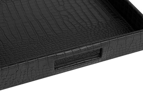 HofferRuffer Rectangle Serving Tray with Hole Handles for Coffee Table, Breakfast, Tea, Food, Butler - Countertop, Kitchen, Vanity Serve Tray, 16.2 x 12.2 x 2 inches, Faux Leather (Black Croco) - color: Black Croco, size: 16.2" x 12.2" x 2"