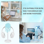 Yookeer Jellyfish Headphone Stand Cute Blue Headphone Stand Decorative Ocean Sea Wood Desk Decor for Gamer Room Office Desk Gaming Gifts for Girlfriend Office Worker - style: Jellyfish