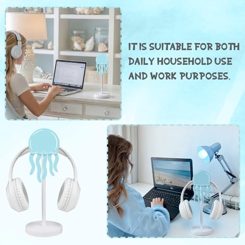 Yookeer Jellyfish Headphone Stand Cute Blue Headphone Stand Decorative Ocean Sea Wood Desk Decor for Gamer Room Office Desk Gaming Gifts for Girlfriend Office Worker - style: Jellyfish