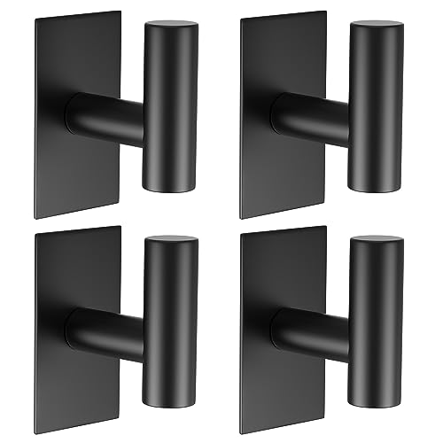VAEHOLD Wall Towel Hooks, Heavy Duty Sticky Holder Waterproof Towel Hooks for Hanging Coat, Clothes, Closet Hook Wall Mount for Kitchen (Black, 4 Pack) - color: Black, size: 4 Pack