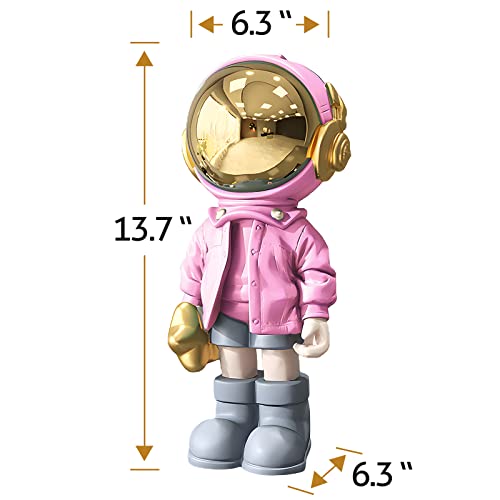 EZ4ENCE Astronaut Statues Spaceman Sculpture Modern Arts Gifts Pink Figurine Ornament Room Decor for Men,Home and Crafts Desktop Accessories Tabletop Decoration, Living Room, Office, Bookshelf… - color: Pink, size: Large