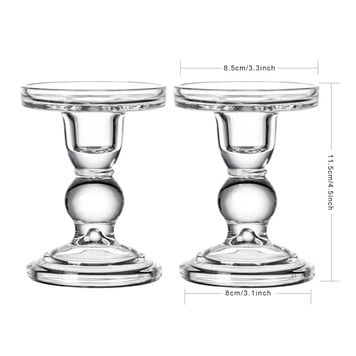 Glass Candle Holder Set of 4 Clear Candlestick Holders for Pillar Taper and Tealight Candles, Vintage Table Centerpiece for Wedding, Christmas Home Decor - color: Clear