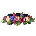 Svndlyn 25 Inch Artificial Floral Centerpiece with 3 Candle Holders Peony & Rose Arrangement for Dining Room Table Pink Purple & Blue Spring Decor (Fits 3" Candles, Candles Not Included)
