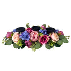 Svndlyn 25 Inch Artificial Floral Centerpiece with 3 Candle Holders Peony & Rose Arrangement for Dining Room Table Pink Purple & Blue Spring Decor (Fits 3" Candles, Candles Not Included)
