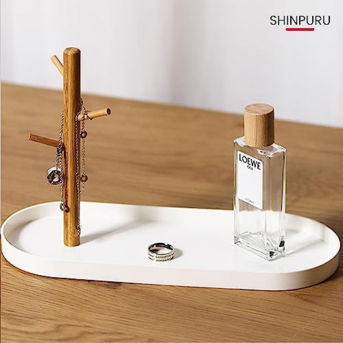 Shinpuru Key Tray & Key Bowl, Jewelry Tray with Wood 3-Tier Hanging Organizer - Multi-Functional Entryway Tray, Perfect for Key Bowl, Ring Holder, Jewelry Dish Organize (White Oval) - color: White Oval