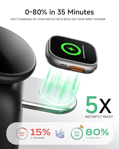 2026 Magnetic Wireless Charging Station, 15W Ultra-Fast Charger Stand for iPhone 17 16 15 14 13 12 Pro Max, 5W for Apple Watch&Airpods, 2-in-1 Foldable Charger for Home/Office/Travel(with 30W Adapter) - color: Black