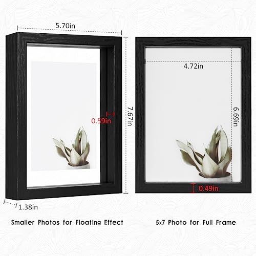MUYE 5x7 Floating Frames Set of 2,Double Glass Picture Frame Display Any Size Photo up to 5x7,Wall Mount or Tabletop Standing,Black - color: Black, size: 5x7