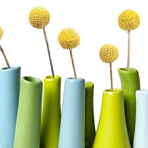 Chive - Pooley 2, Ceramic Flower Vase, 8-Tube Shape (Scout Blue with Blue and Green) - color: Scout Blue With Blue and Green