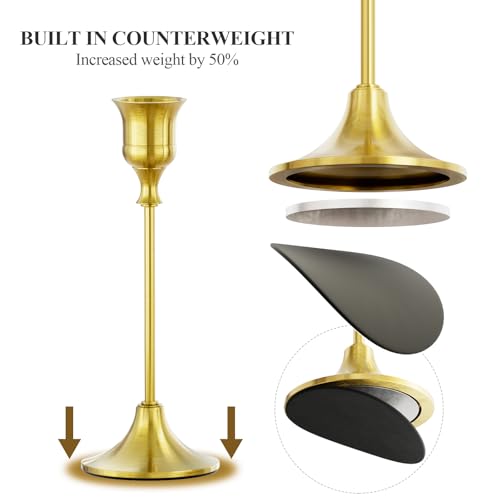 FSyueyun Brass Candlestick Holders Set of 2, Elegant Metal Candlestick Holders for Vintage Taper Candle Holders, Perfect for Table Centerpieces, Fireplace, Home Decor, Weddings and Party Decorations - color: Brass, size: Set of 2