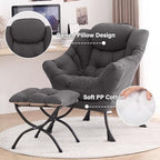Tiita Lazy Chair with Ottoman, Modern Large Accent Lounge Chair, Leisure Sofa Armchair with Ottoman, Reading Chair with Footrest for Bedroom, Living Room, Dorm Rooms, Garden Dark Grey - color: Dark Grey