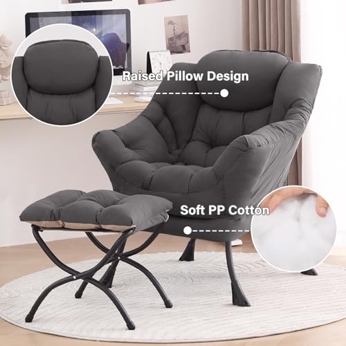Tiita Lazy Chair with Ottoman, Modern Large Accent Lounge Chair, Leisure Sofa Armchair with Ottoman, Reading Chair with Footrest for Bedroom, Living Room, Dorm Rooms, Garden Dark Grey - color: Dark Grey