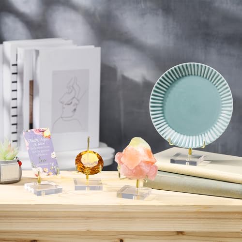 Suzile 4 Pcs Adjustable Metal Arm Display Stand Easel with Acrylic Base Rock Display Easel Holder Acrylic Crystal Clear Plate Stand for Geodes Mineral Agate (Gold, 2 x 2 x 3 Inch) - color: Gold, size: 2 x 2 x 3 Inch