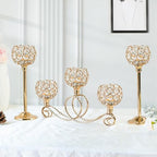 Gold 5 Arm Metal Crystal Tea Light Candle Holder, Elegant Wedding Table Centerpiece, Christmas Wishing Bowl Candle Holder - color: Gold, size: Set of 3
