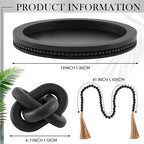 3 Pcs Coffee Table Decor Include 12in Black Wooden Serving Tray, Wood Boho Knot Chain and Wood Bead Garland with Tassels for Coffee Table Housewarming Gift Dining Room Entryway Living Room Farmhouse